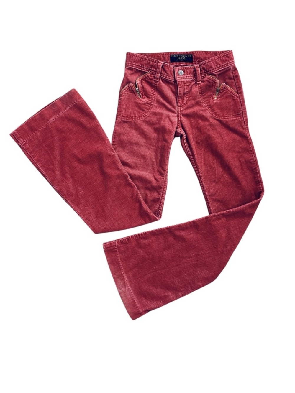 Vintage Juicy Couture Y2K Low Rise Chunky Coral Corduroy Flare Pants Rare Sample